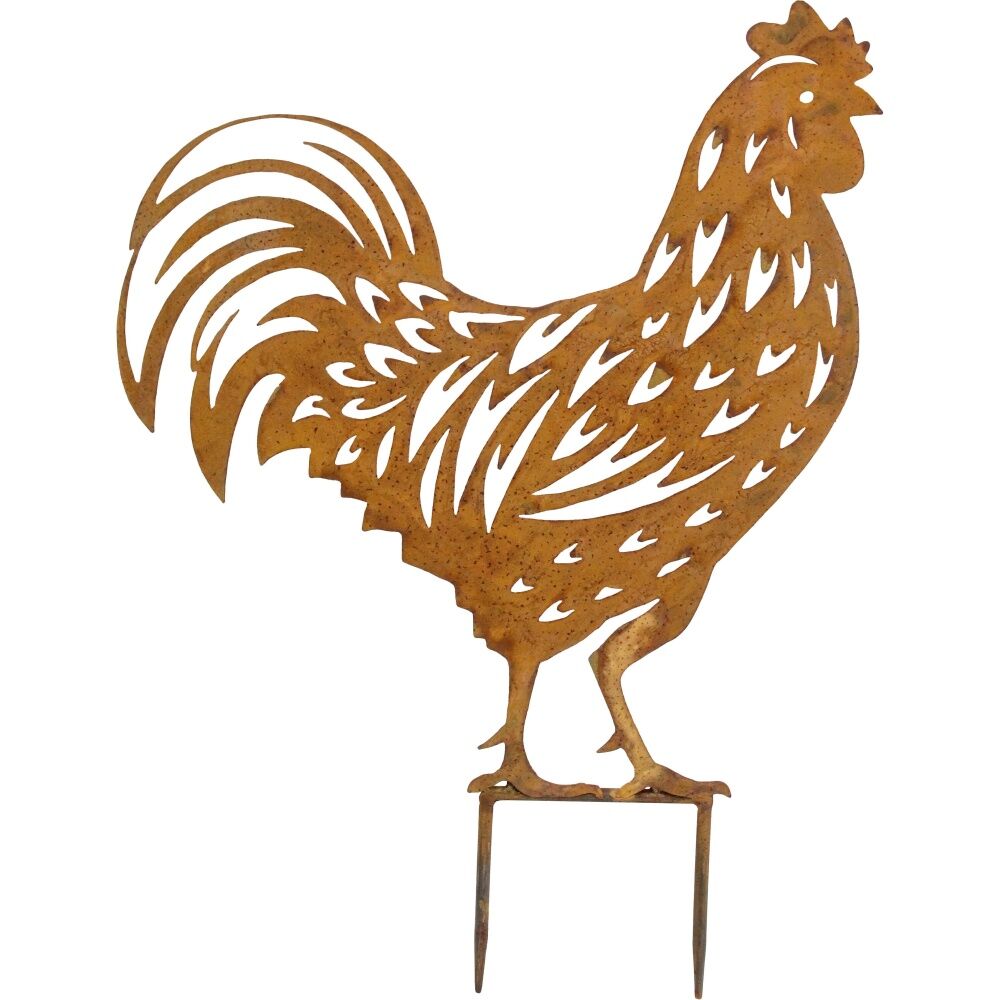 LVD 48x35x1cm Rustic-Coated Metal Large Rooster Garden Stake Decor Ornament