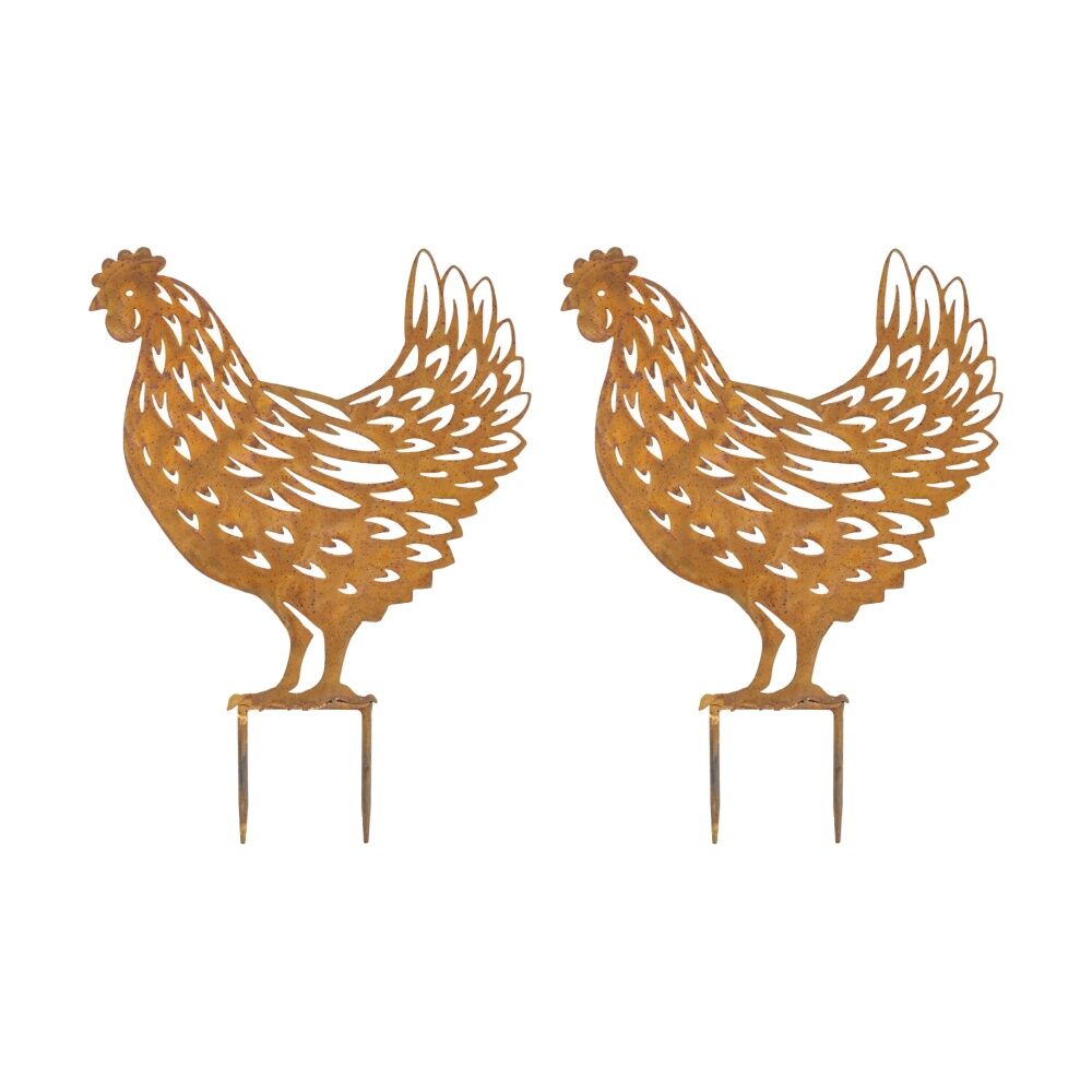 LVD Rustic-Coated Metal Large Hen Garden Stake Decor Ornament 48x37x18cm (2 Pack)