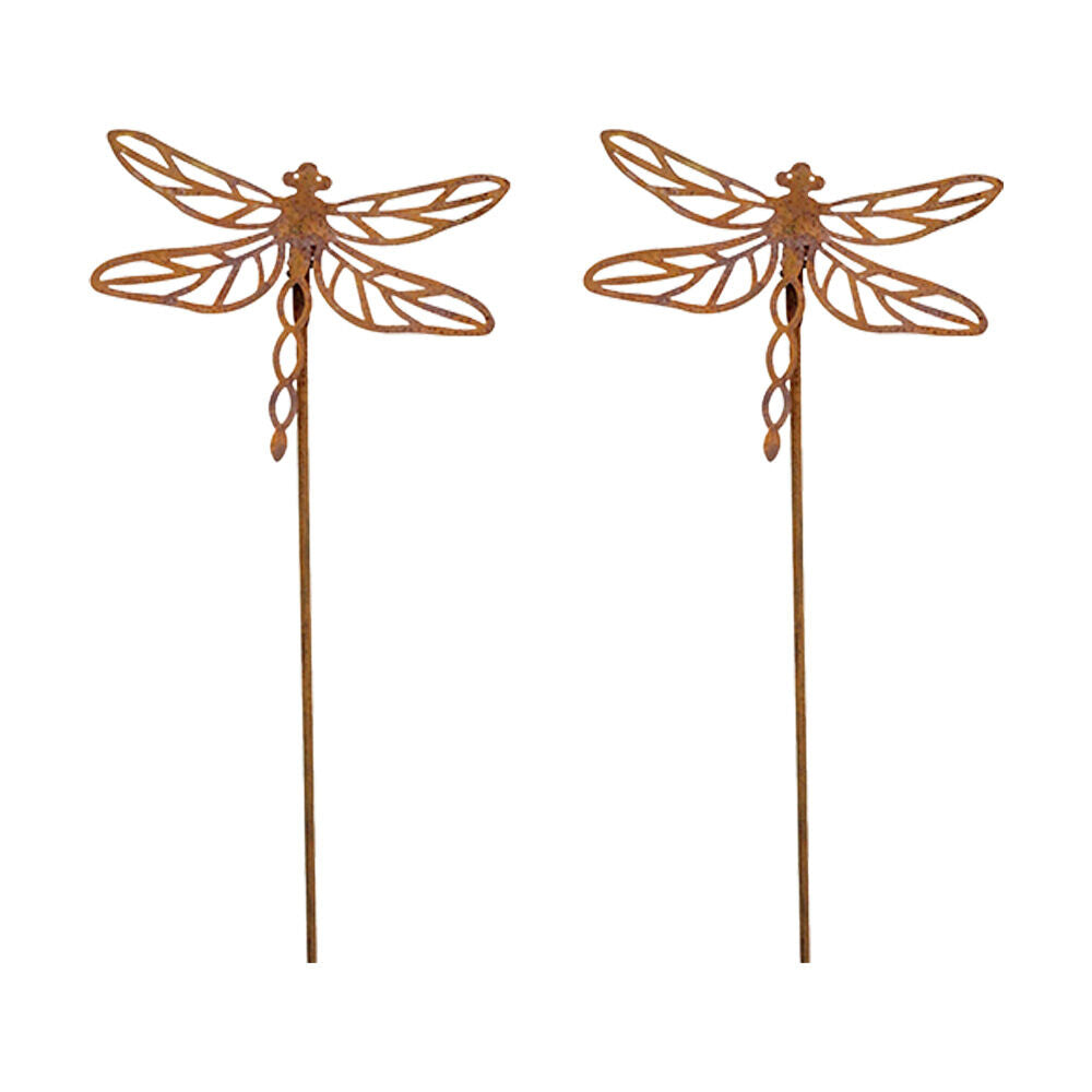 LVD Rustic-Coated Metal Dragonfly Garden Stake Ornament Set 86x12x3cm (2 Pack)