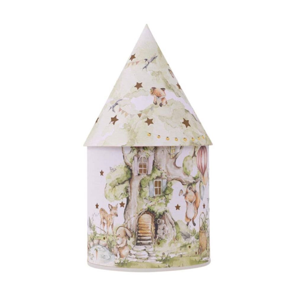 Tiny Wonders Light Up House - Soft Glowing LED Decorative House With Cut-Out Patterns - 11x11x21cm - Green White Brown