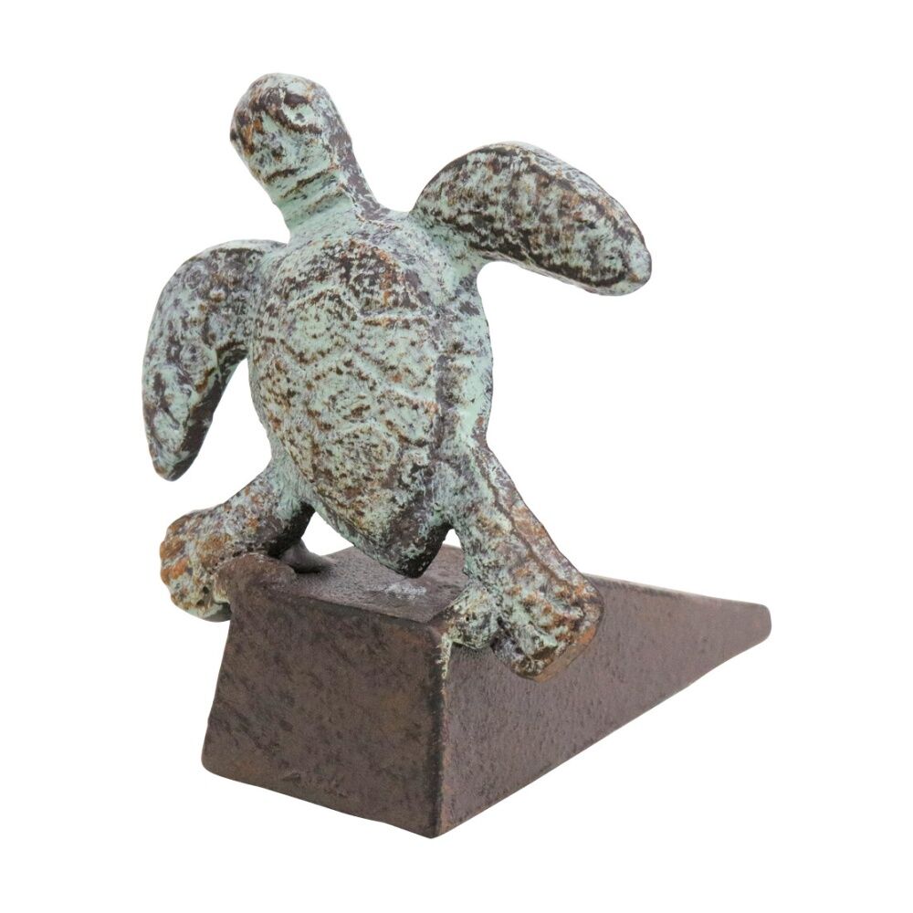 LVD 19x16x13cm Green/Brown Coastal Metal Turtle Door Stopper Home Decor