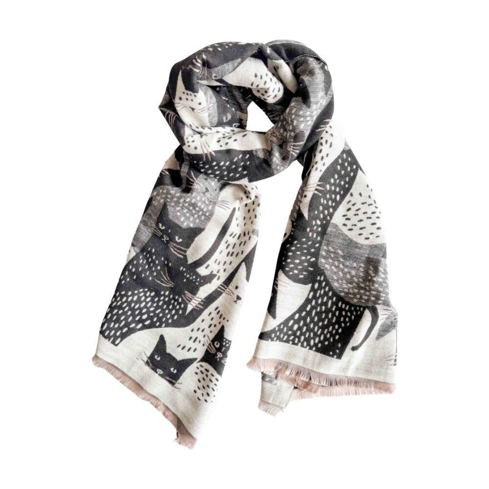 Urban Products 180cm Moggy Cat Scarf Black Lightweight Fringed Edges
