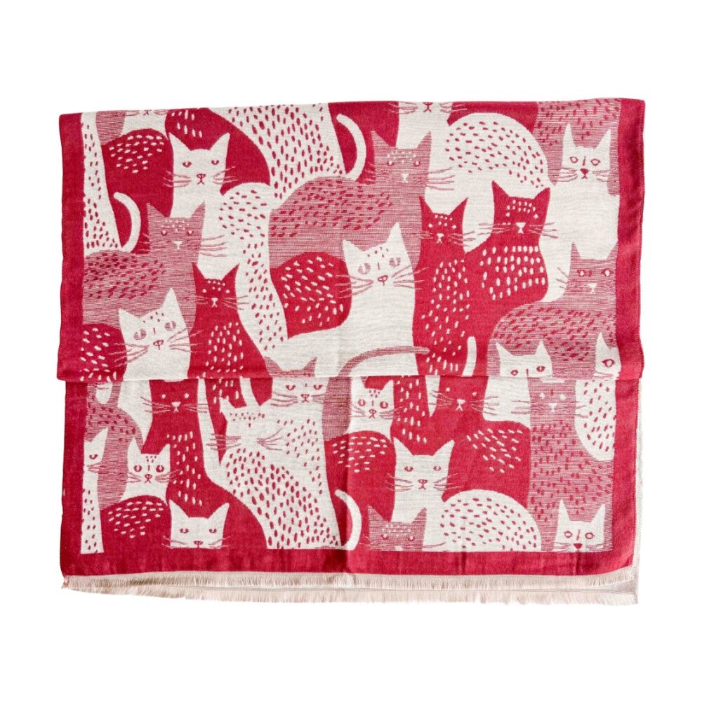 Urban Products 180cm Moggy Cat Scarf Red Lightweight Fabric Fringed Edges — image 2