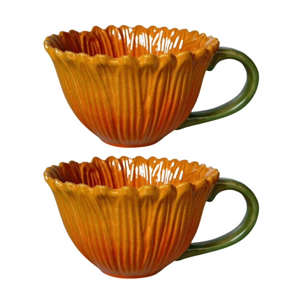 Urban Products Sunflower Mug Yellow Ceramic Coffee Or Tea Cup 7cm (2 Pack)