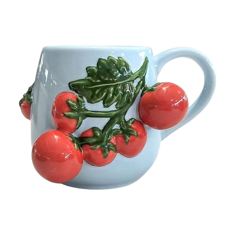Urban Products 10cm Raised Tomato Branch Design Blue/Red Ceramic Mug