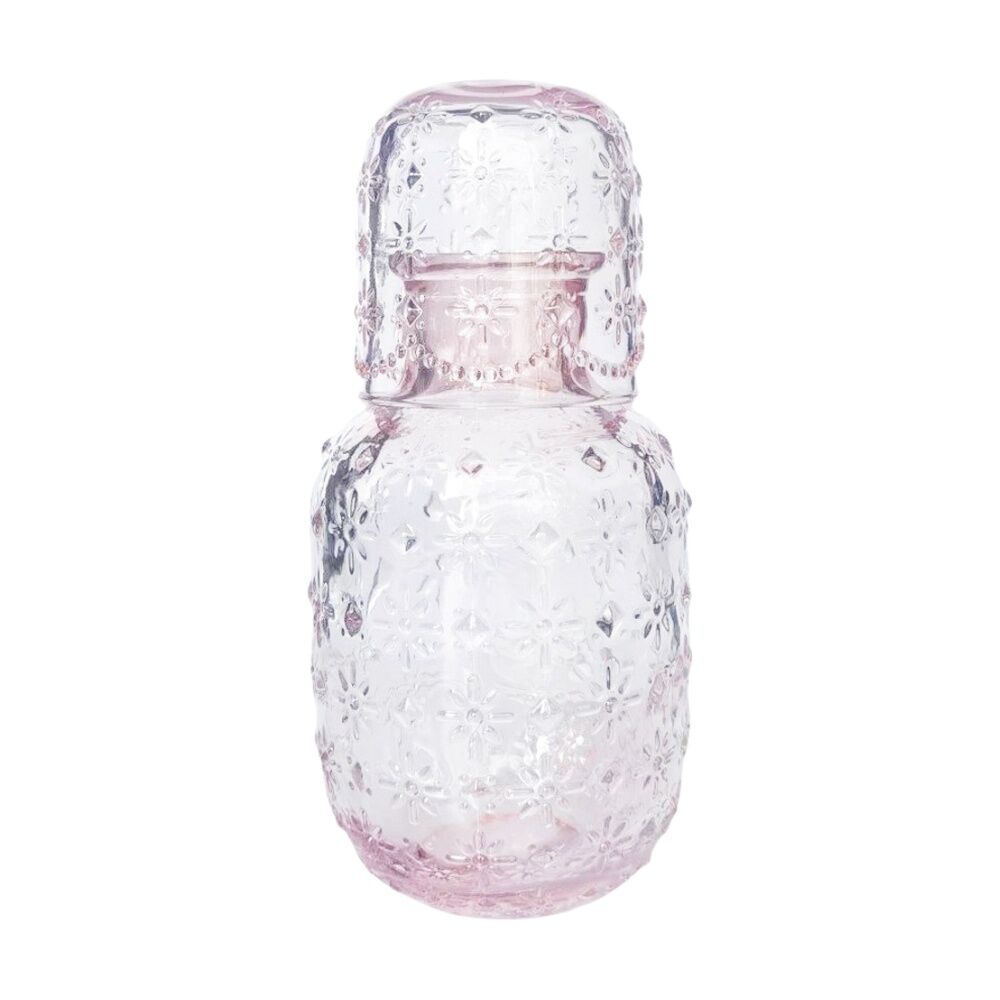 Urban Products Mari Floral Embossed Pattern Carafe Pink Glass Set 19cm (2 Pieces) — image 2