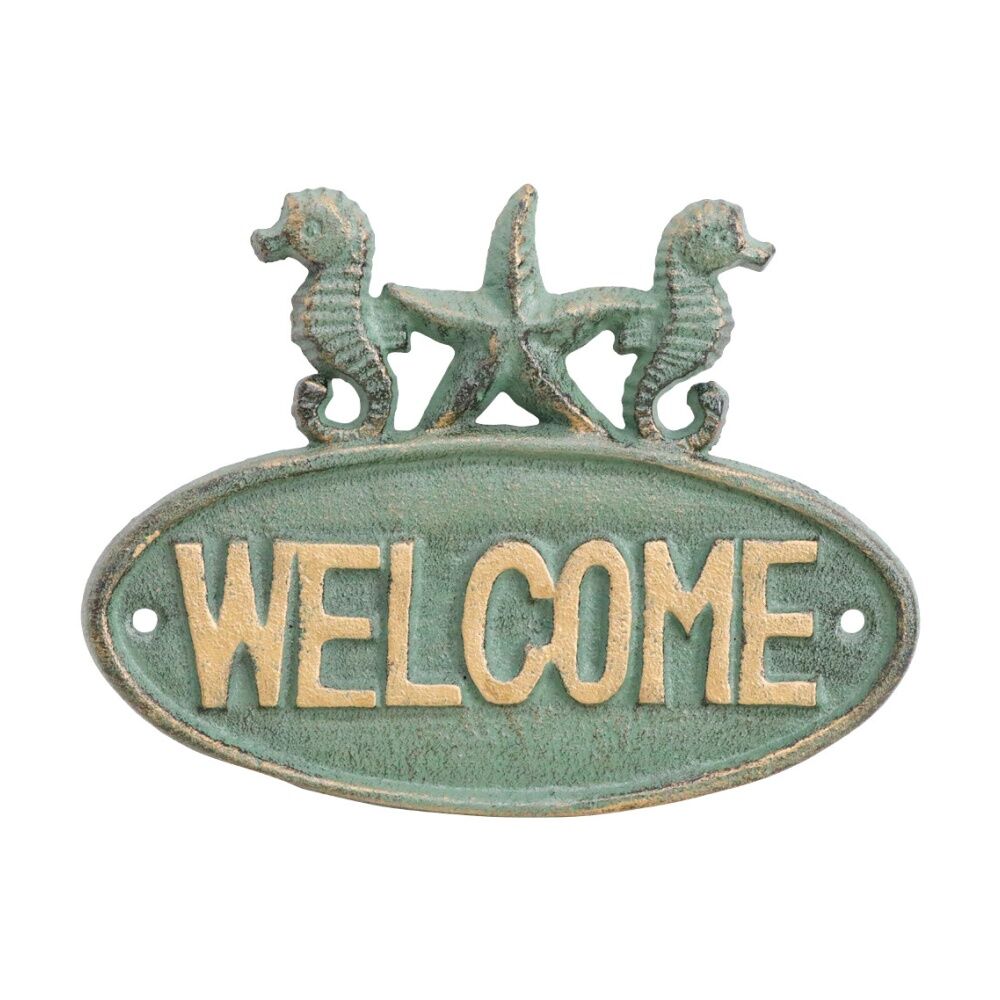 LVD 19.5x14.5x2cm Cast Iron Nautical Rustic Welcome Sign Home/Garden Decor Green