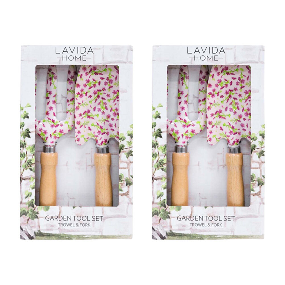 LVD 2pc LVD Outdoor Gardening/Planting Wood/Steel Trowel & Fork Tool Set Daisy (2 Pack)