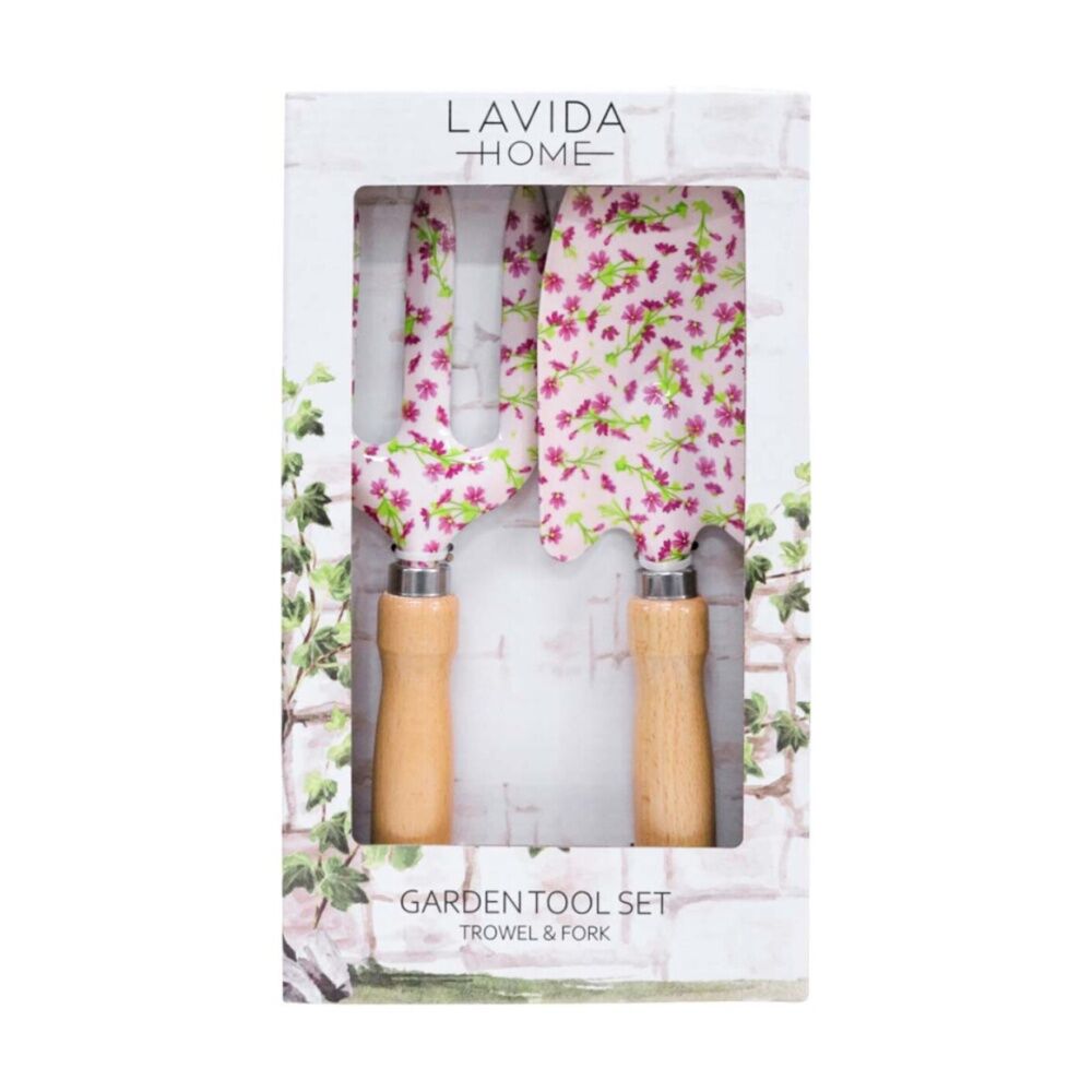 LVD 2pc LVD Outdoor Gardening/Planting Wood/Steel Trowel & Fork Tool Set Daisy (2 Pack) — image 2