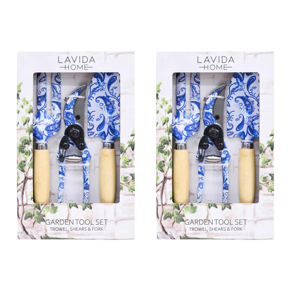 LVD 3pc LVD Outdoor Gardening/Planting Trowel Secateurs & Fork Tool Set Hamptons (2 Pack)