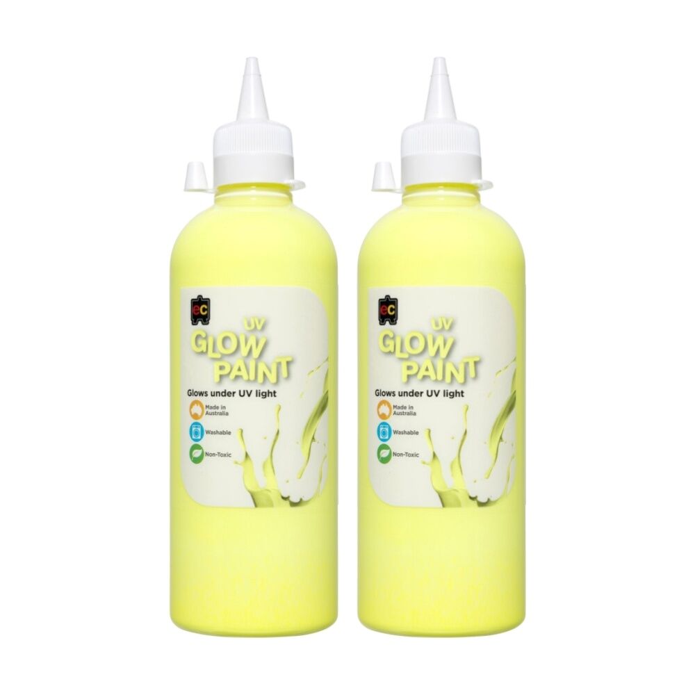 Educational Colours UV Glow Fluorescent Acrylic Paint Yellow 500ml 3y+ (2 Pack)