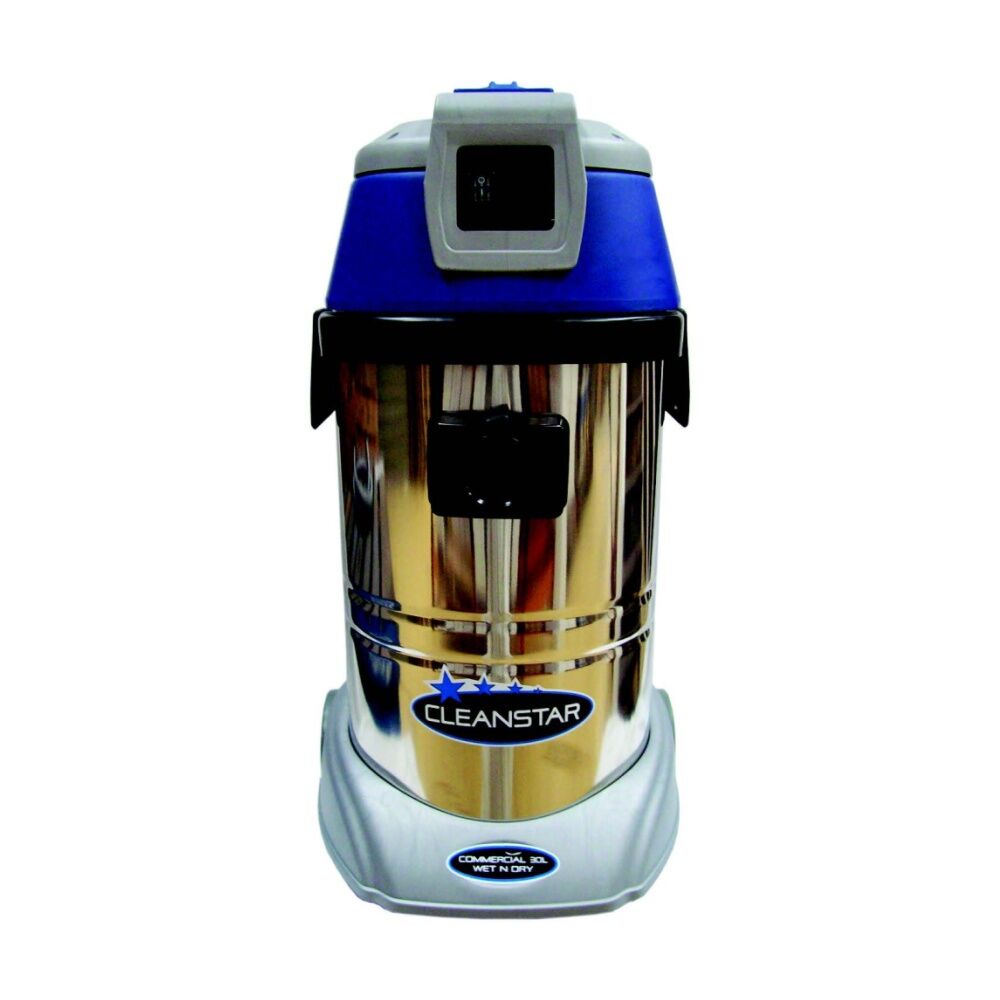Cleanstar VC30L - 30 Litre Stainless Steel Wet And Dry Vacuum Cleaner - 1000W Motor - 40mm Hose 2 Piece S Wand - Squeegee Crevice Tool Dusting Brush