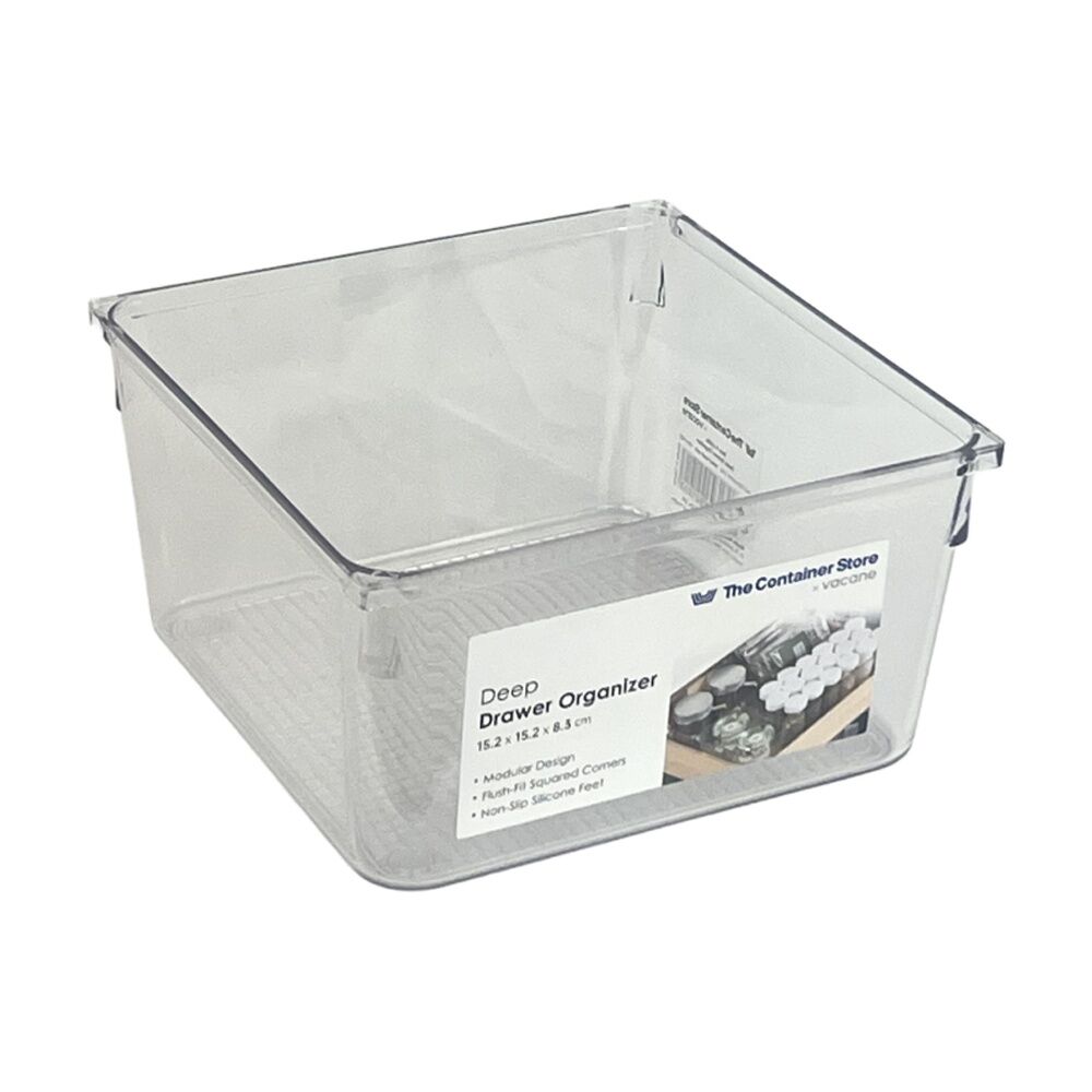 The Container Store Deep Drawer Organiser - Clear Polyethylene Terephthalate - Square Drawer Storage - 15.2 x 15.2 x 8.3 cm