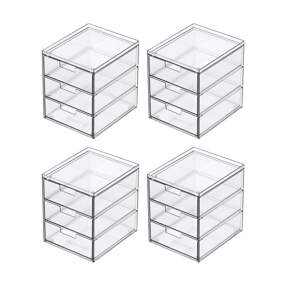 The Container Store 3 Drawer Organiser Home Office Storage Clear (4 Pack)