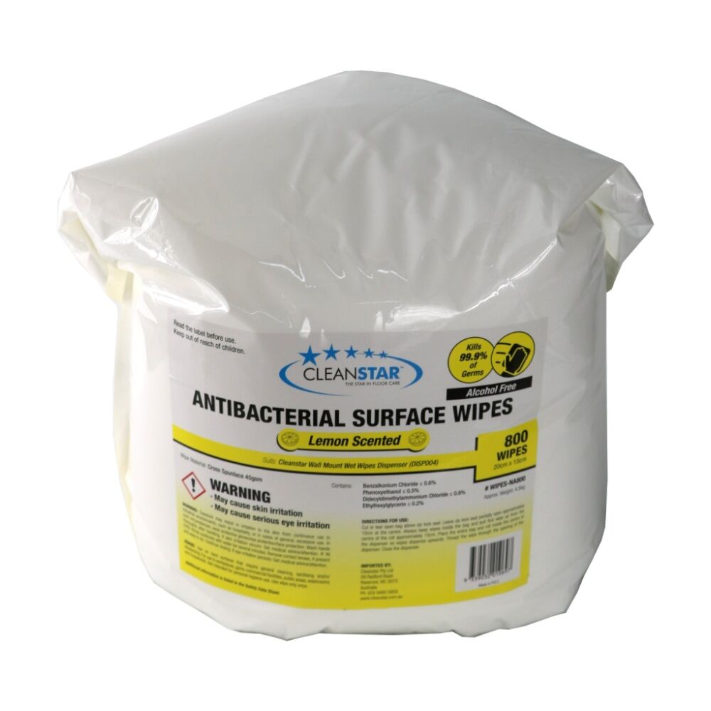 Cleanstar Antibacterial Surface Wet Wipes No Alcohol Lemon Scented (1600 Pieces)