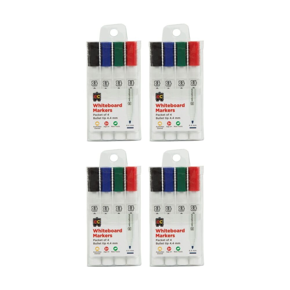 Educational Colours 4pc Educational Colours Whiteboard Thick Coloured Marker Nib Size 3y Assorted (4 Pack)