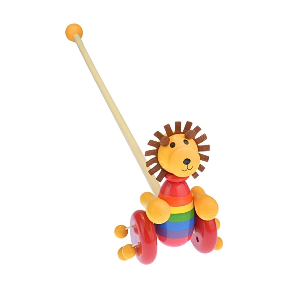 Kaper Kidz 18m+ Push Along Wooden Lion Spinning Beads Kids/Toddler Toy