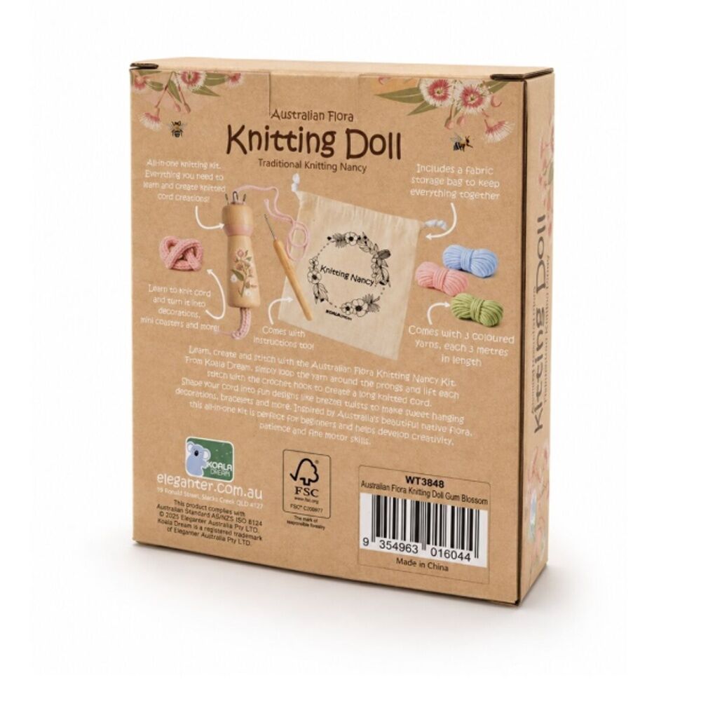 Koala Dream Australian Flora Knitting Doll Gum Blossom - Wooden Crochet Nancy Kit - Includes Pick, Wool & Fabric Bag - Builds Fine Motor Skills - 3cm — image 8