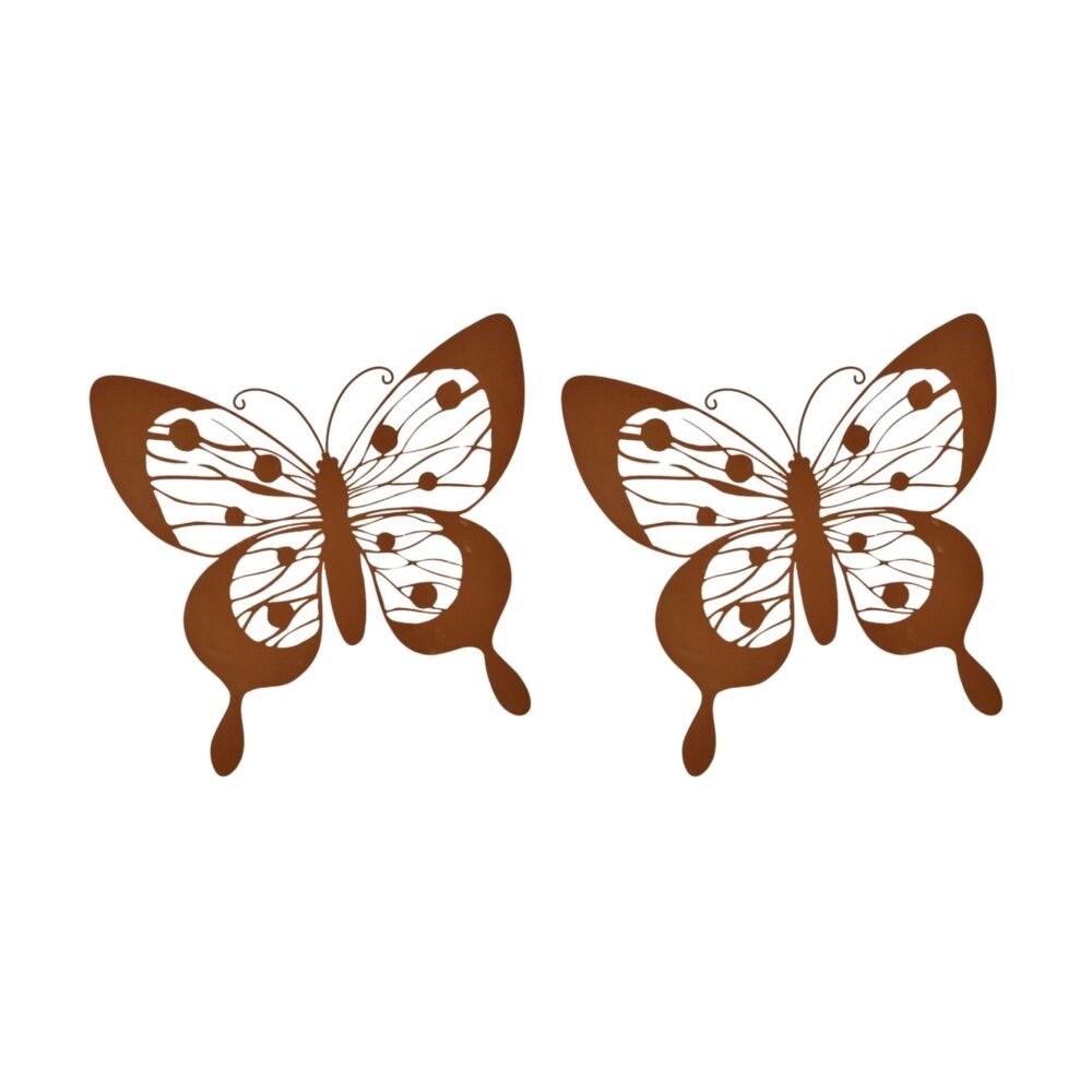 Bronrob Rustic Metal Butterfly Outdoor Garden Wall Art Decor 38x37cm (2 Pack)