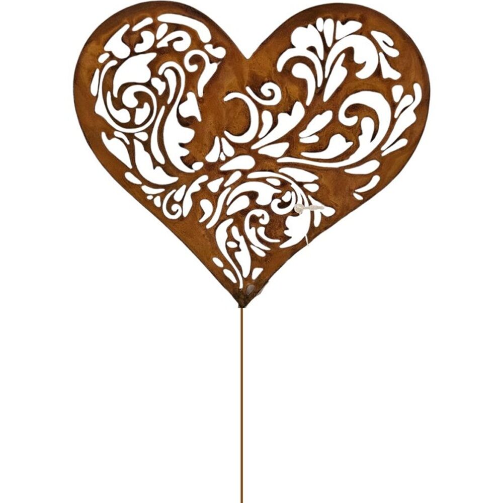 Bronrob 45x18cm Love Heart w/ Floral Cut Outs Outdoor Garden Stake Large