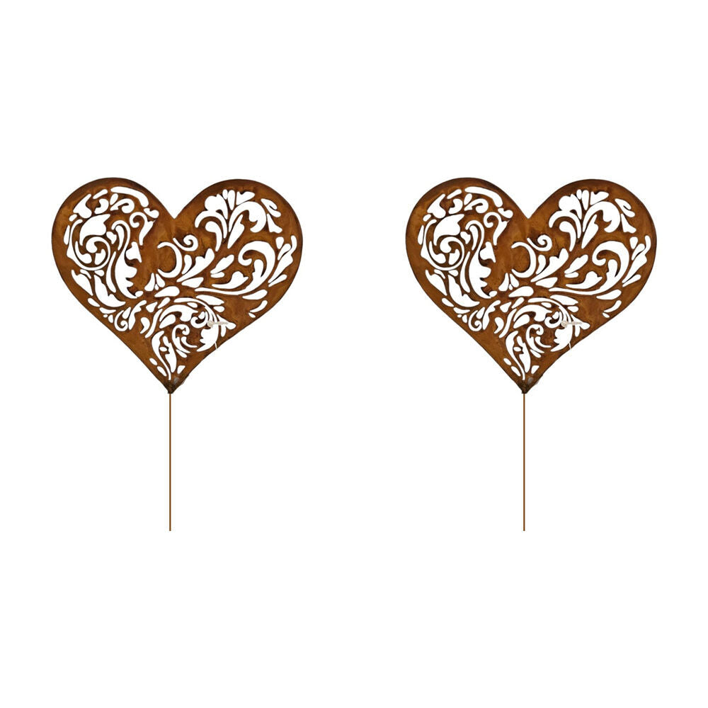 Bronrob Love Heart w/ Floral Cut Outs Outdoor Garden Stake Large 45x18cm (2 Pack)