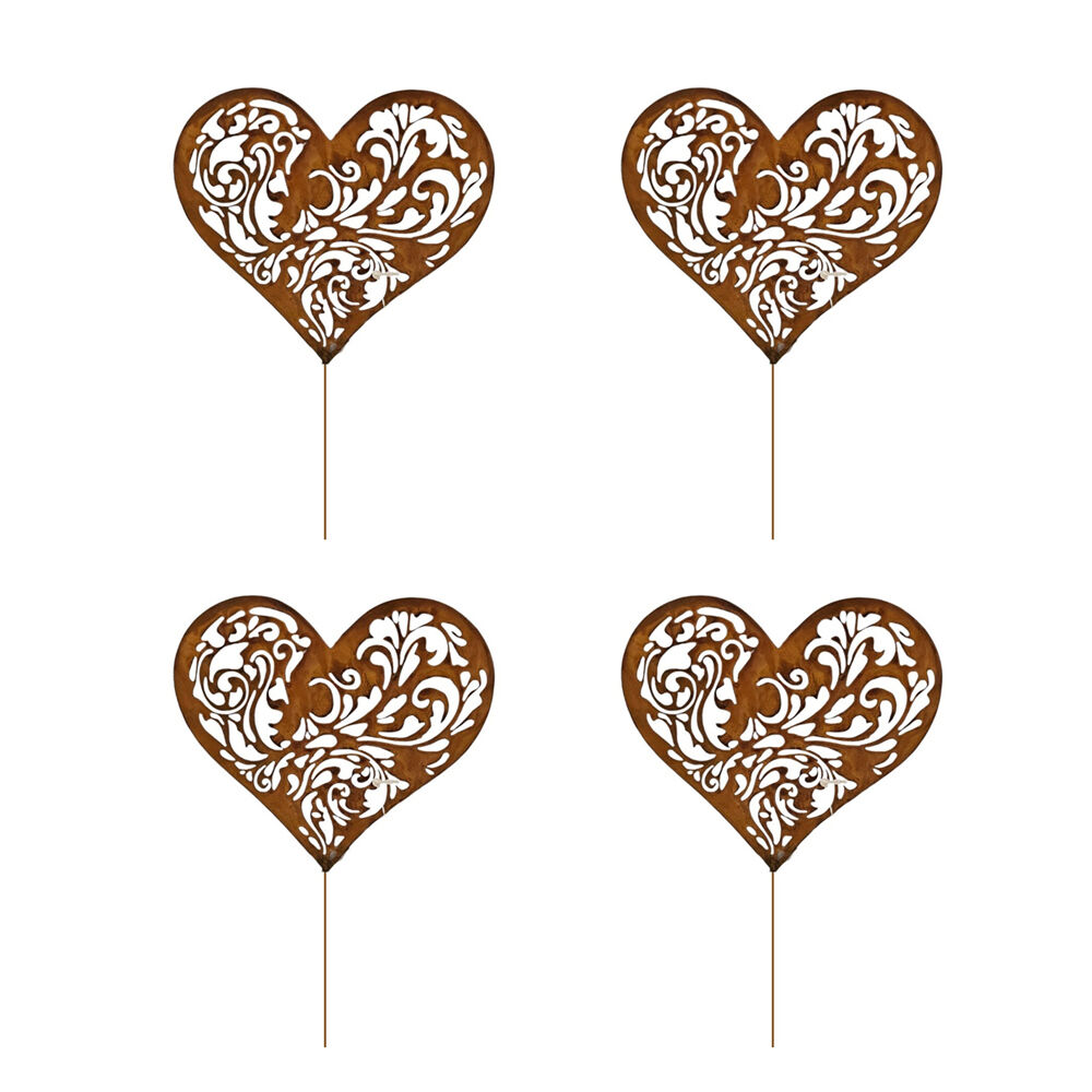 Bronrob Love Heart w/ Floral Cut Outs Outdoor Garden Stake Large 45x18cm (4 Pack)