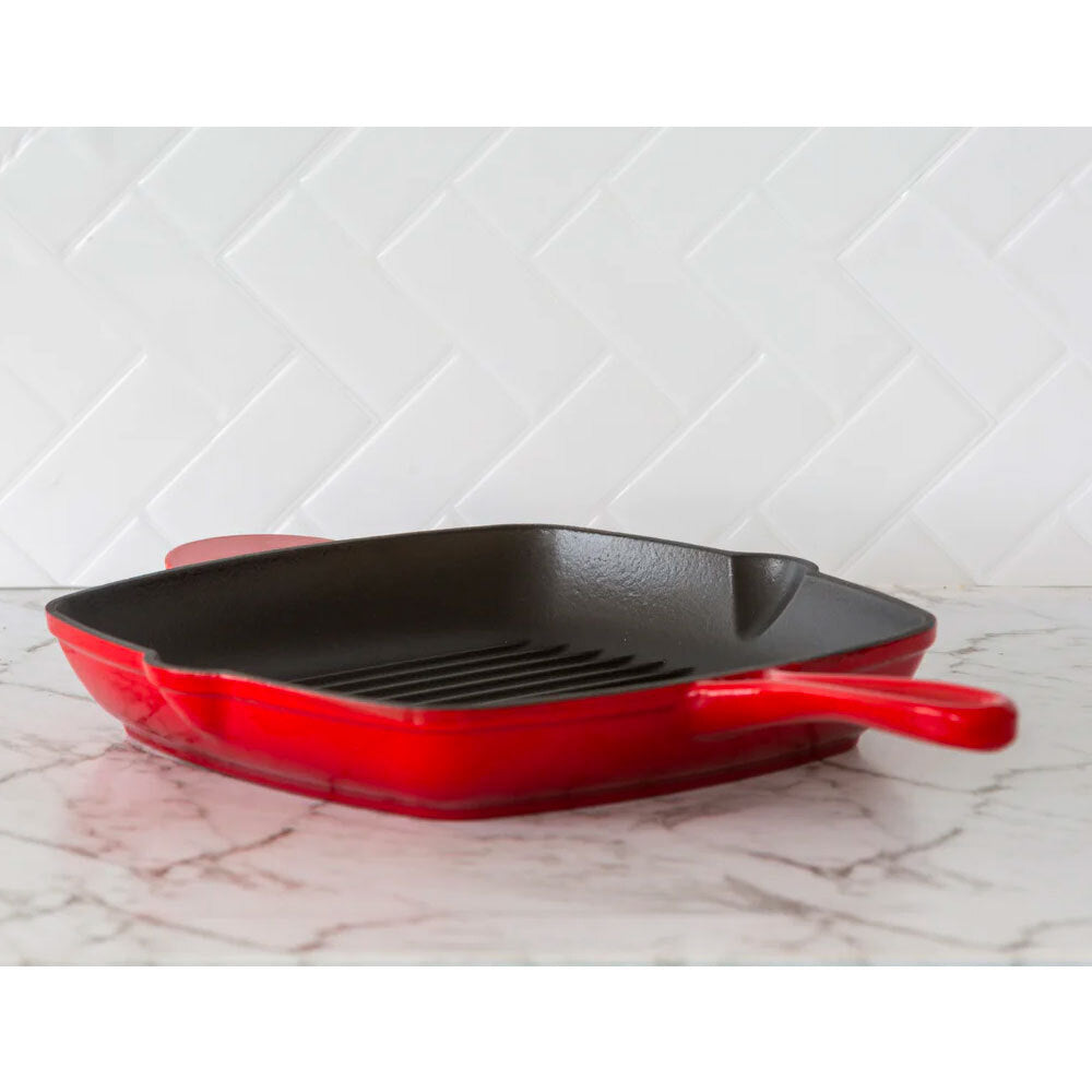 Healthy Choice Enamelled Cast Iron Square Grill Frying Pan (44x30x4.7cm) - Red