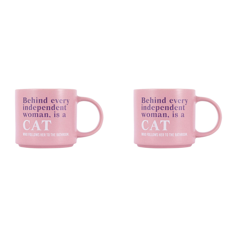 Splosh Cheeky Cat Ceramic Coffee/Tea Home/Office Mug Drinkware 9x13.5cm Pink (2 Pack)