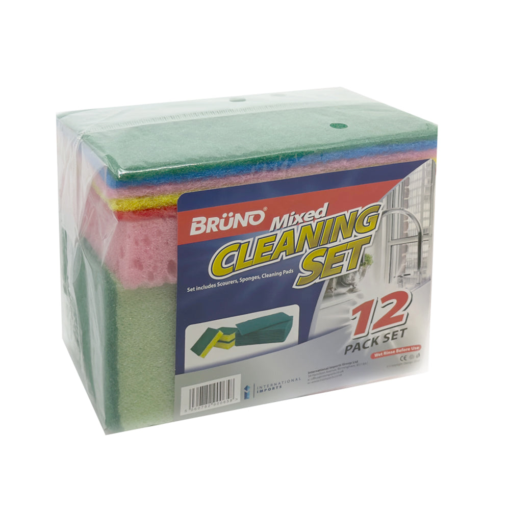 NLZ Bruno Mixed Home Maintenance/Cleaning Sponge Scourer Set Assorted Colours (12 Pieces)