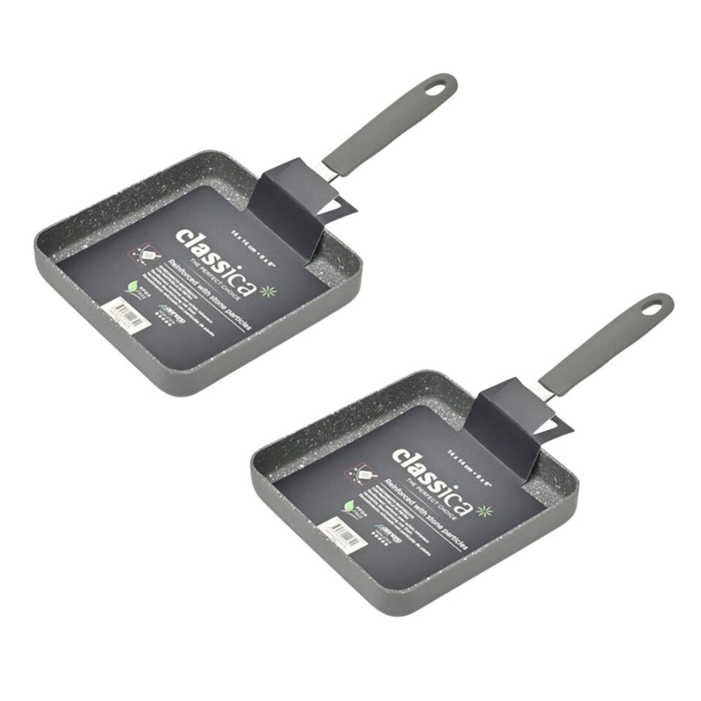 Classica Mini Grill Square Pan Non-Stick Cooking Frypan w/ Handle 14cm Grey (2 Pack)