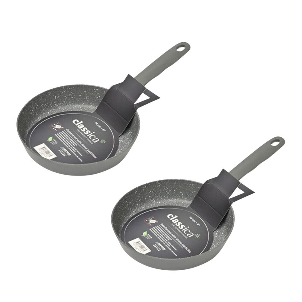 Classica Mini Round Frypan Non-Stick Cooking Frying Pan w/ Handle 16cm Grey (2 Pack)