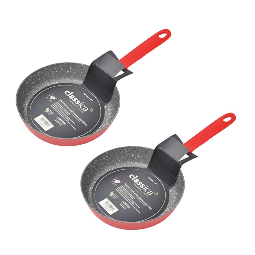 Classica Mini Round Frypan Non-Stick Cooking Frying Pan w/ Handle 16cm Red (2 Pack)