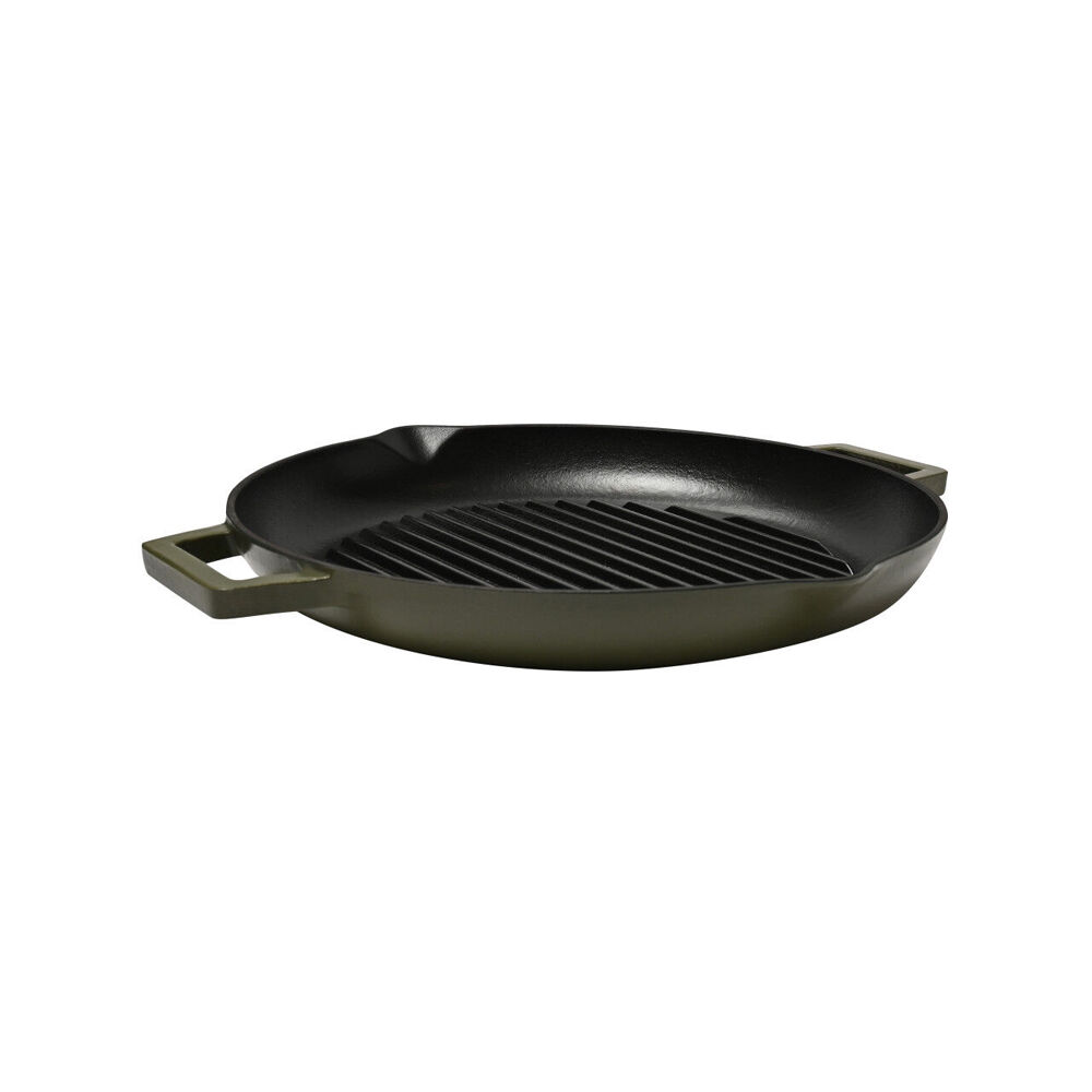 Classica Cast Iron Grill Pan Kitchen Cooking Frying Cookware 31cm Olive Green