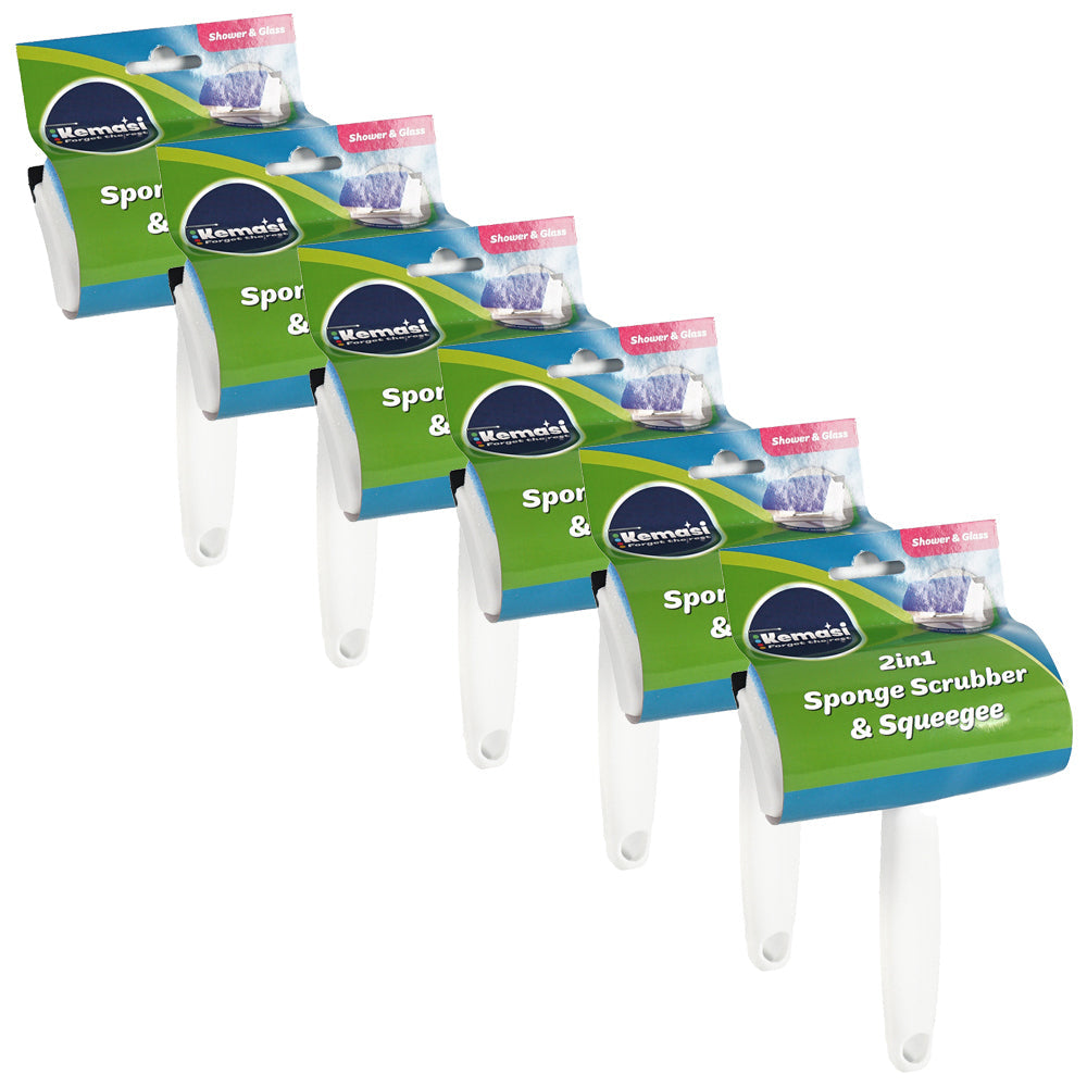 Kemasi 2 In 1 Multipurpose Sponge Scrubber & Squeegee Home Window Cleaning (6 Pack)