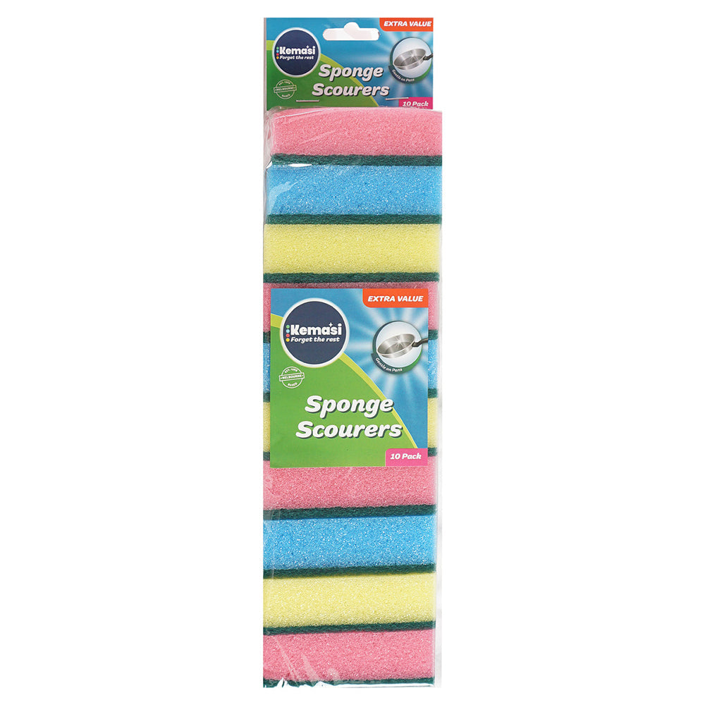 Kemasi Double Sided Sponge Scourer Home Kitchen Dishwashing Cleaning (10 Pieces)