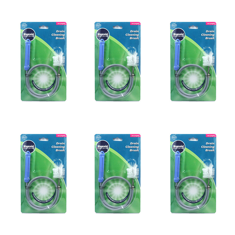 Kemasi Flexible Kitchen/Bathroom Drain Cleaning Cable Brush 1m Grey (6 Pack)