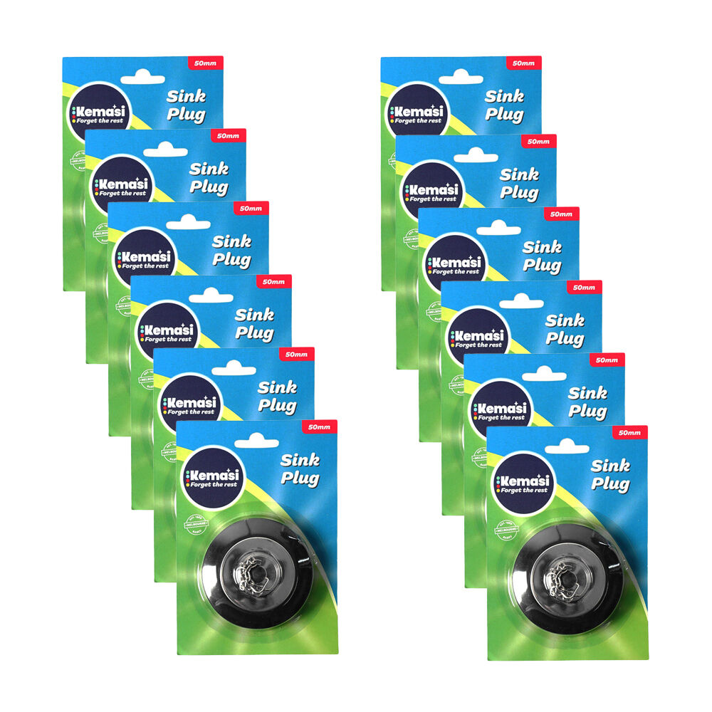 Kemasi Kitchen/Bathroom Sink Plug Cover 5cm Black & Stainless Steel (12 Pack)