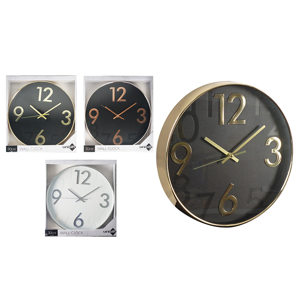 Unigift 12Inch/30cm Decorative Wall Clock 4 Numbers Assorted Colours Home Decor
