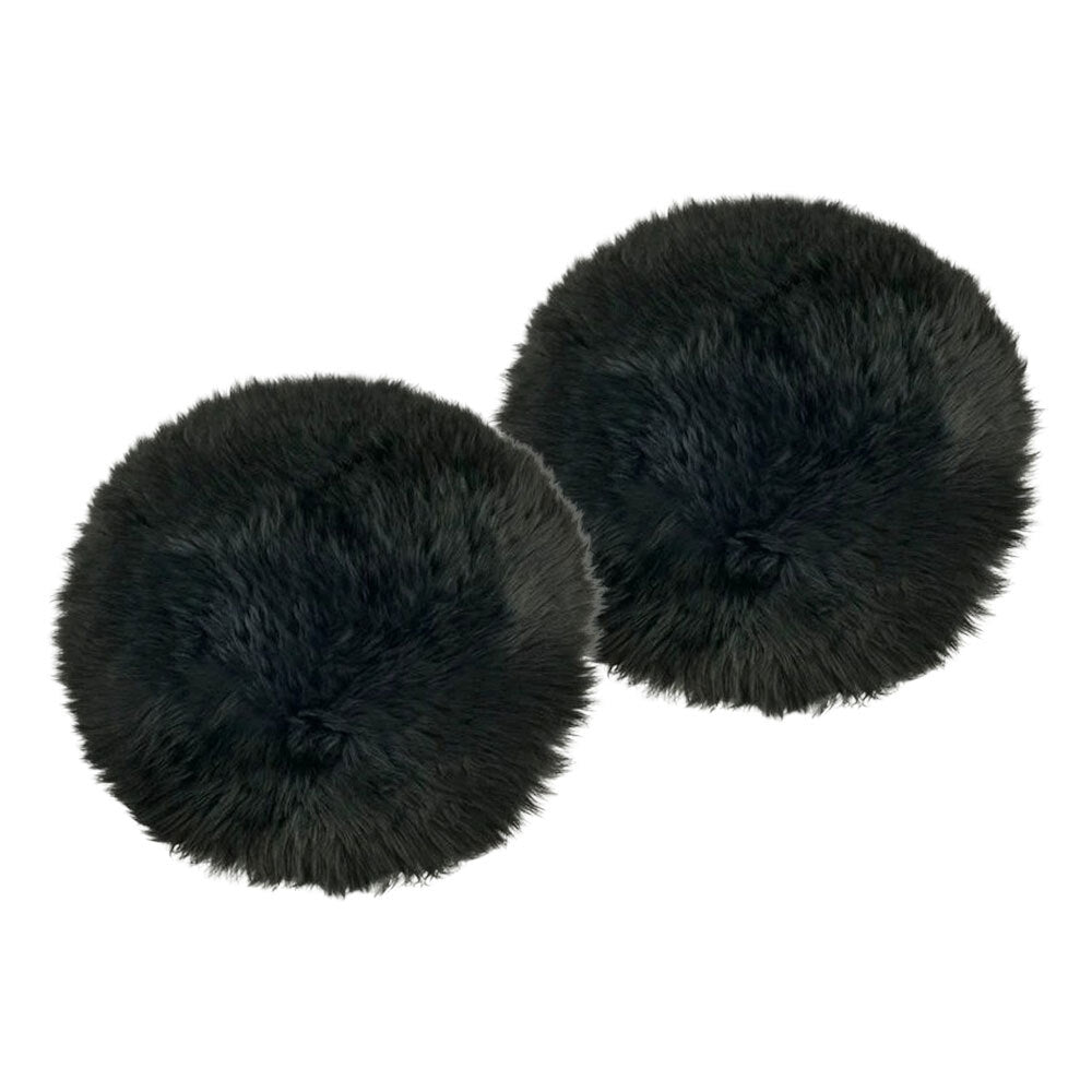 Huxford Grove The Gulgong Long Wool Sheepskin Seat Pad Chair Padding Black (2 Pack)