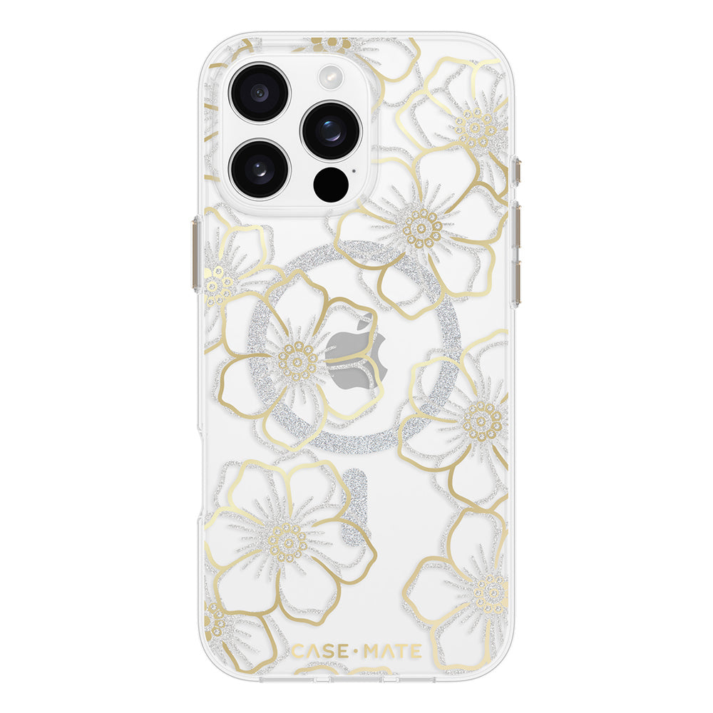 Case-Mate Clear/Gold Floral Gems MagSafe Case For Apple iPhone 16 Pro Max