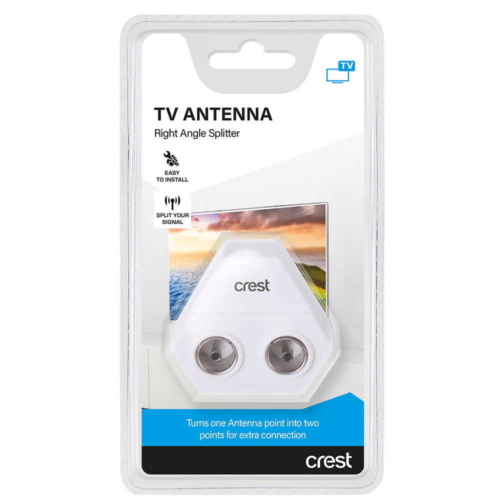 Crest Right Angle Television Antenna Splitter Adapter Male to 2x Female White — image 2
