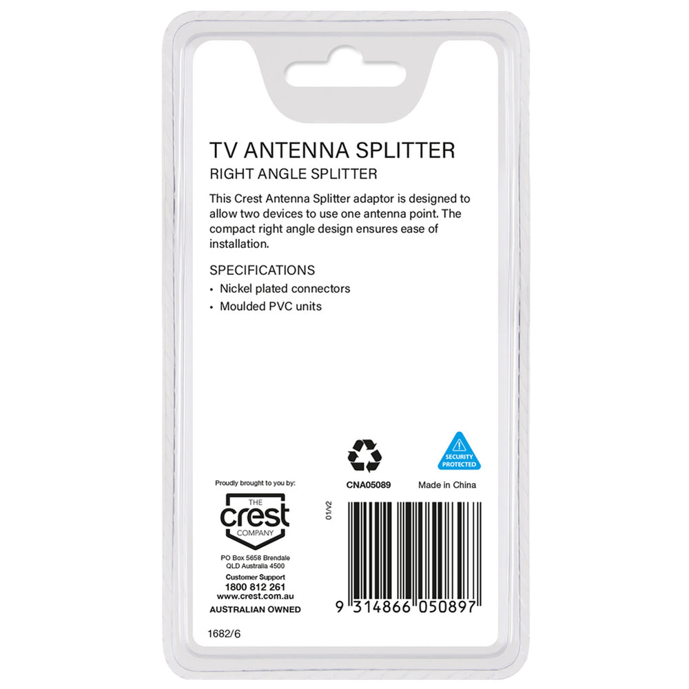 Crest Right Angle Television Antenna Splitter Adapter Male to 2x Female White — image 3