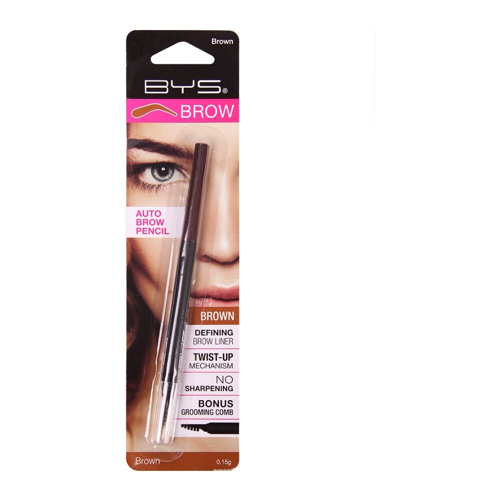 BYS Auto Eyebrow Pencil Face Cosmetic Beauty Makeup w/Built-In Comb Brown 0.15g