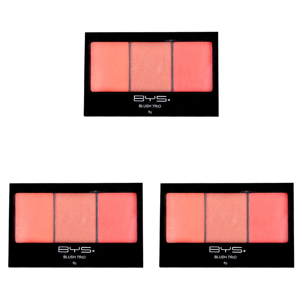 BYS Blush Trio Coral Me In 3 Shades Beauty Face/Cheek Makeup Red/PNK 8g (3 Pack)