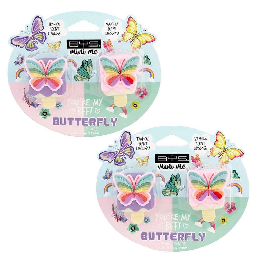 BYS 2pc BYS Mini Me Butterfly Children's Makeup Cosmetics Kids Lipgloss Set 3y+ (2 Pack)