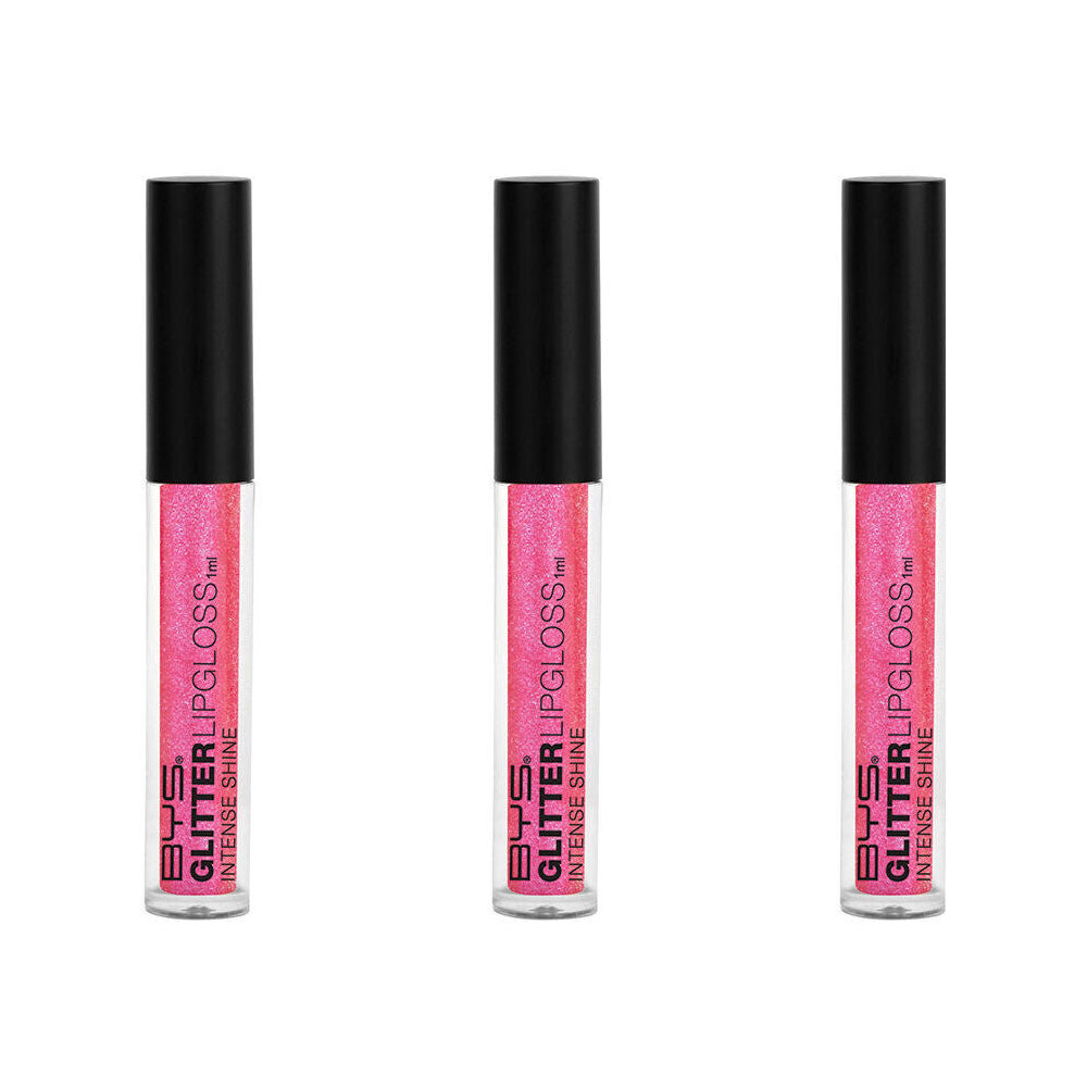 BYS Glitter Lipgloss Intense Shine Non-Sticky Lightweight Galaxy Pink 1ml (3 Pack)