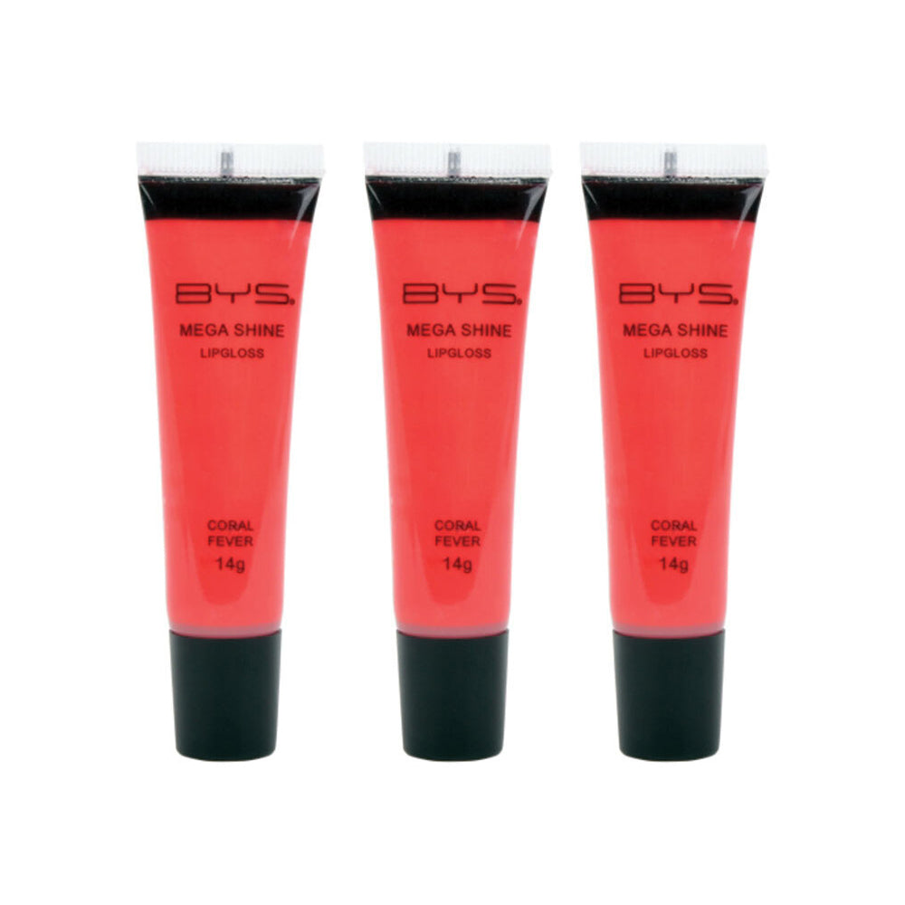 BYS Mega Shine Lipgloss Makeup Scented Coral Fever 14g (3 Pack)