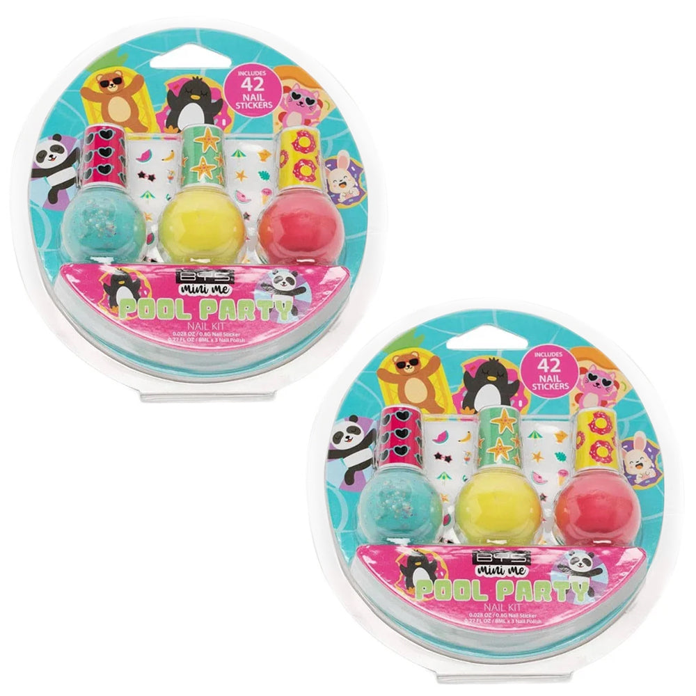 BYS 3pc BYS Mini Me Kids Colour Enamel Nail Polish & Sticker Kit Pool Party 3y+ (2 Pack)