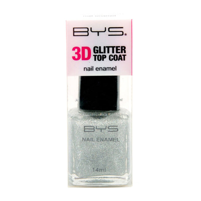 BYS Glitter Top Coat Cold As Ice Nail Polish Enamel Lacquer Glitter 14ml Silver — image 2