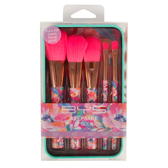BYS Keepsake Flourish Makeup Powder/Foundation/Shadow/Angled Brush Set w/Tin (5 Pieces)